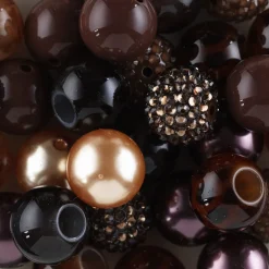 Panduro Jewellery Runda akrylpärlor, stora bruna, mörka, guldiga och strassprydda pärlor, Ø20 mm