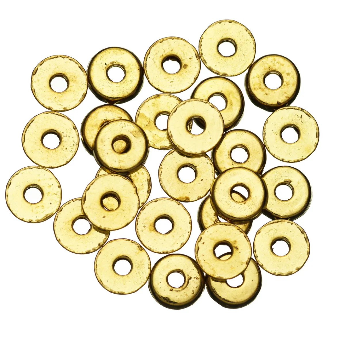 Panduro Jewellery 27 runda platta guldfärgade pärlor av metall – Ø 6 mm, 2 mm tjocklek | Metallpärlor