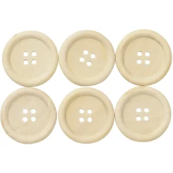 Panduro Hobby Runda träknappar av ljust schima-trä, Ø30 mm, 6 st.