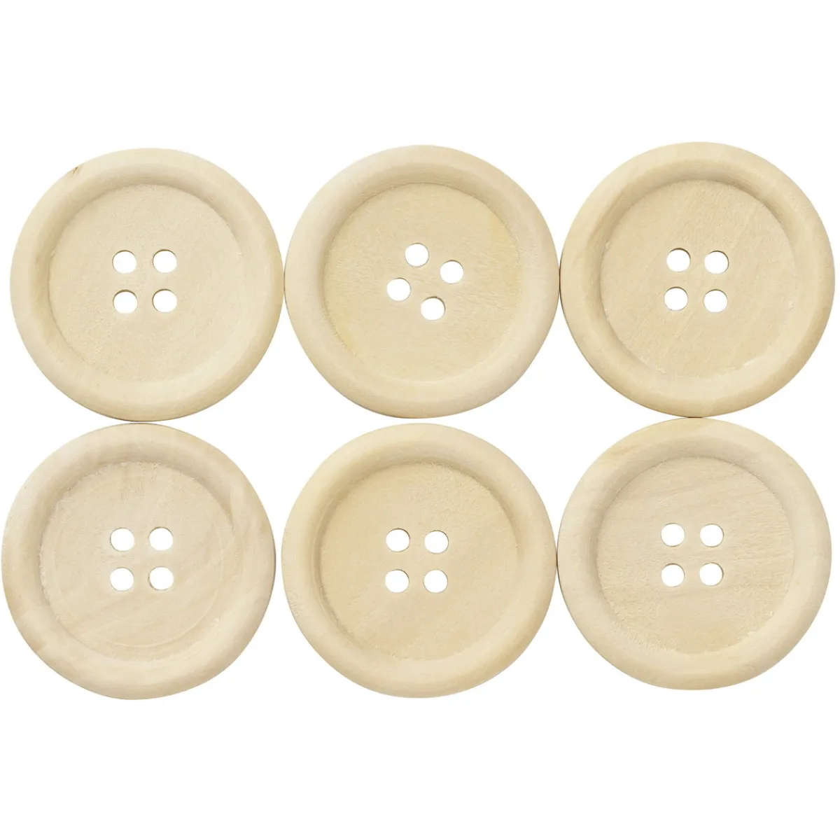 Panduro Hobby Runda träknappar av ljust schima-trä, Ø30 mm, 6 st.