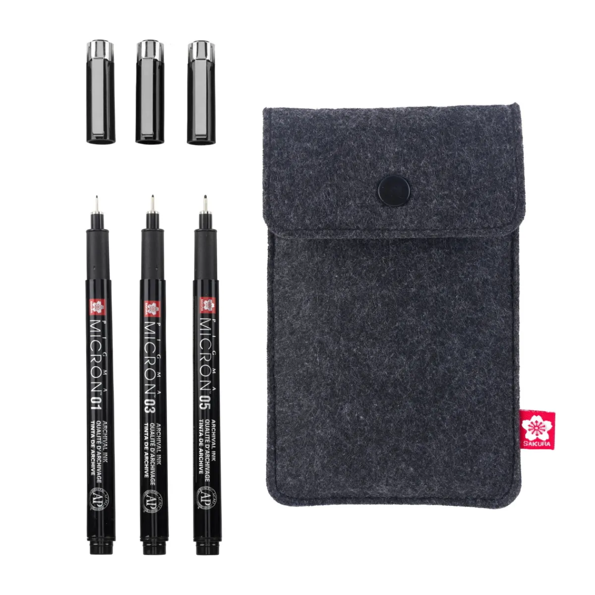 Sakura Pigma Micron Black Edition – 3 st. fineliners #01, 03 och 05 + pennfodral | Tuschpennor & Markers