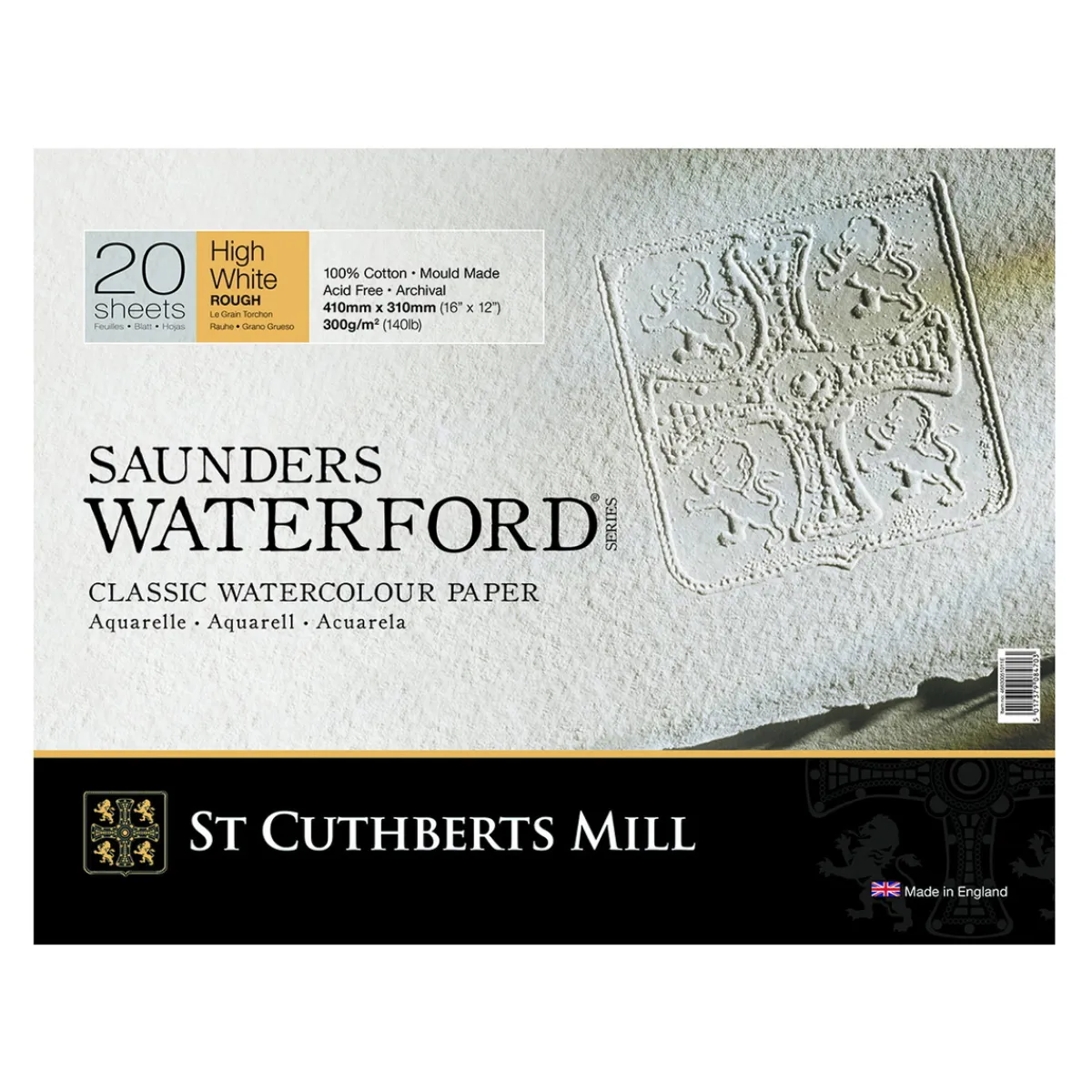Saunders Waterford High White hellimmat akvarellblock GT – 41×31 cm, 20 ark, 300g/m² | Akvarellblock