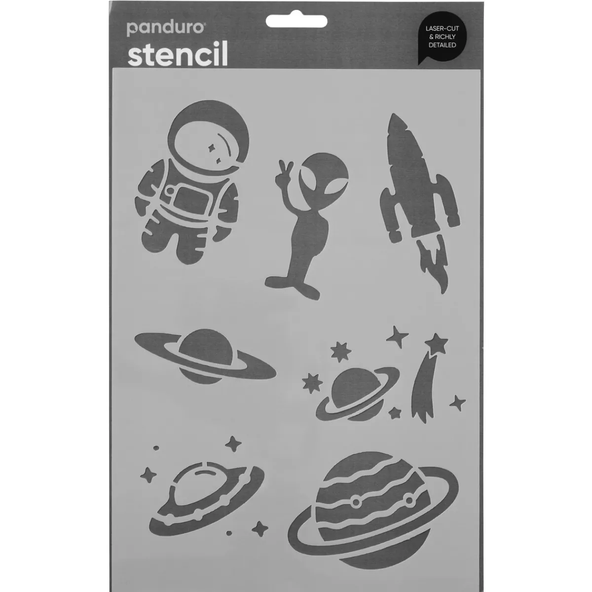 Panduro Design Schablon A4, stencil med rymdskepp, planeter och rymdtema | Schabloner