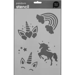 Panduro Design Schablon A4 Unicorn, stencil med enhörningar, regnbåge m.m