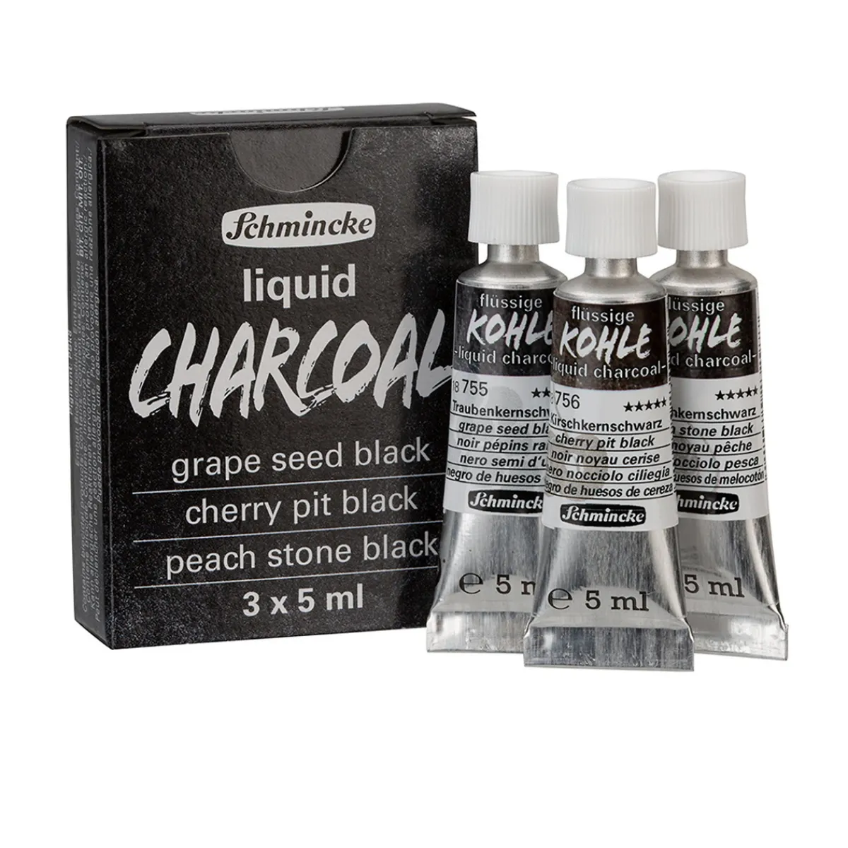 Schmincke Liquid Charcoal, ritkol på tub, 3×5 ml – perfekt för att testa!