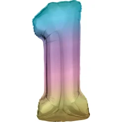 Barn Amscan Sifferballong 86 cm hög rainbow, siffran 1 – pynta födelsedagskalaset!