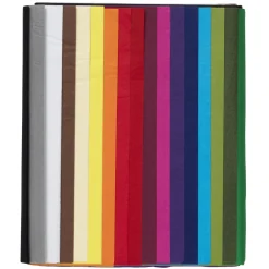 Panduro Hobby Silkespapper 68 ark à 70×50 cm, basfärger. 17 färger, 4 av var. 14 g/m²