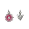 Panduro Jewellery 2 silverfärgade hängen charms blomma rosa blad & strass Ø13 mm, bi med strass 11×8 mm | Metallhängen