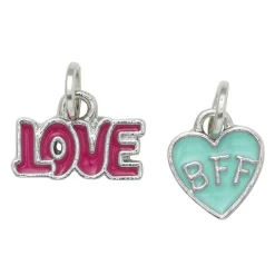 Panduro Jewellery Silverfärgade hängen charms, Love 14×5 mm, BFF-hjärta 10×10 mm | Metallhängen