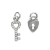 Panduro Jewellery 2 silverfärgade hängen charms lås 8×10 mm, nyckel strass 6,5×16,8 mm | Metallhängen