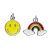 Panduro Jewellery 2 silverfärgade hängen charms smiley i gult Ø13 mm, regnbåge färger 19×12 mm | Metallhängen