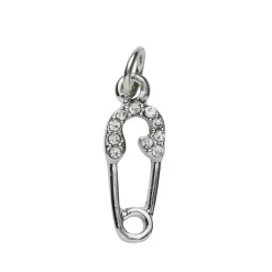 Panduro Jewellery Silverfärgat hänge charm säkerhetsnål med strass 7×14 mm | Metallhängen