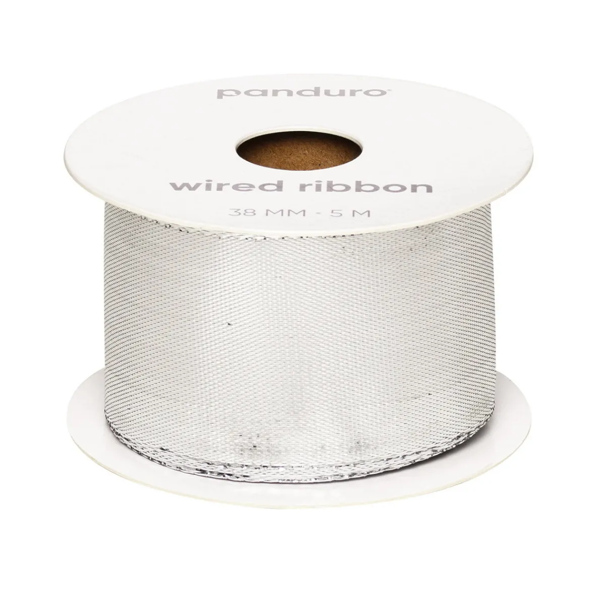 Panduro Hobby Silvrigt satinband med stålkant – 38 mm brett och 5 meter långt | Glitter- & Ståltrådsband