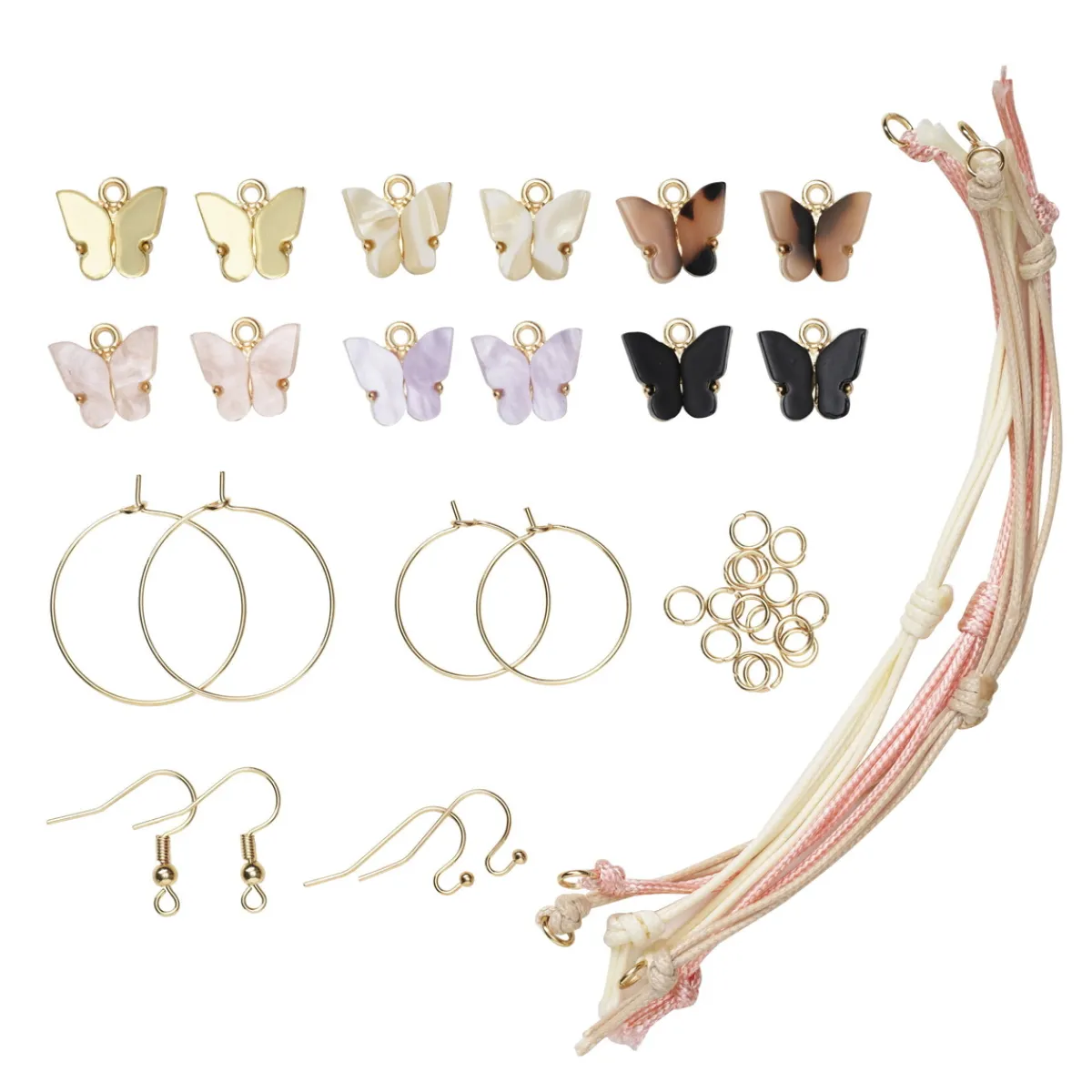 Panduro Jewellery Smyckekit med fjärils-tema – 3 par örhängen, 3 armband & 12 glänsande charms | Grundsatser & Startkit