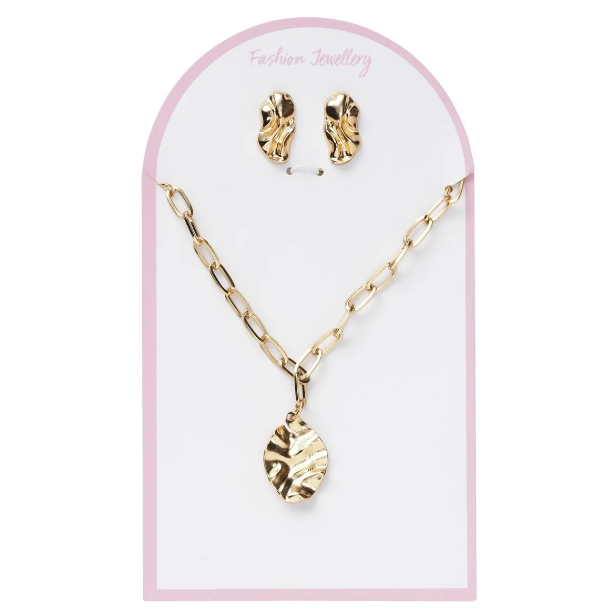 Panduro Jewellery Smyckeset guldigt halsband med veckat hänge & matchande örhängen