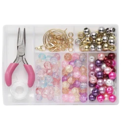 Panduro Jewellery Smyckes-kit med massor av glaspärlor samt tråd, lås, stommar och nätt tång | Grundsatser & Startkit