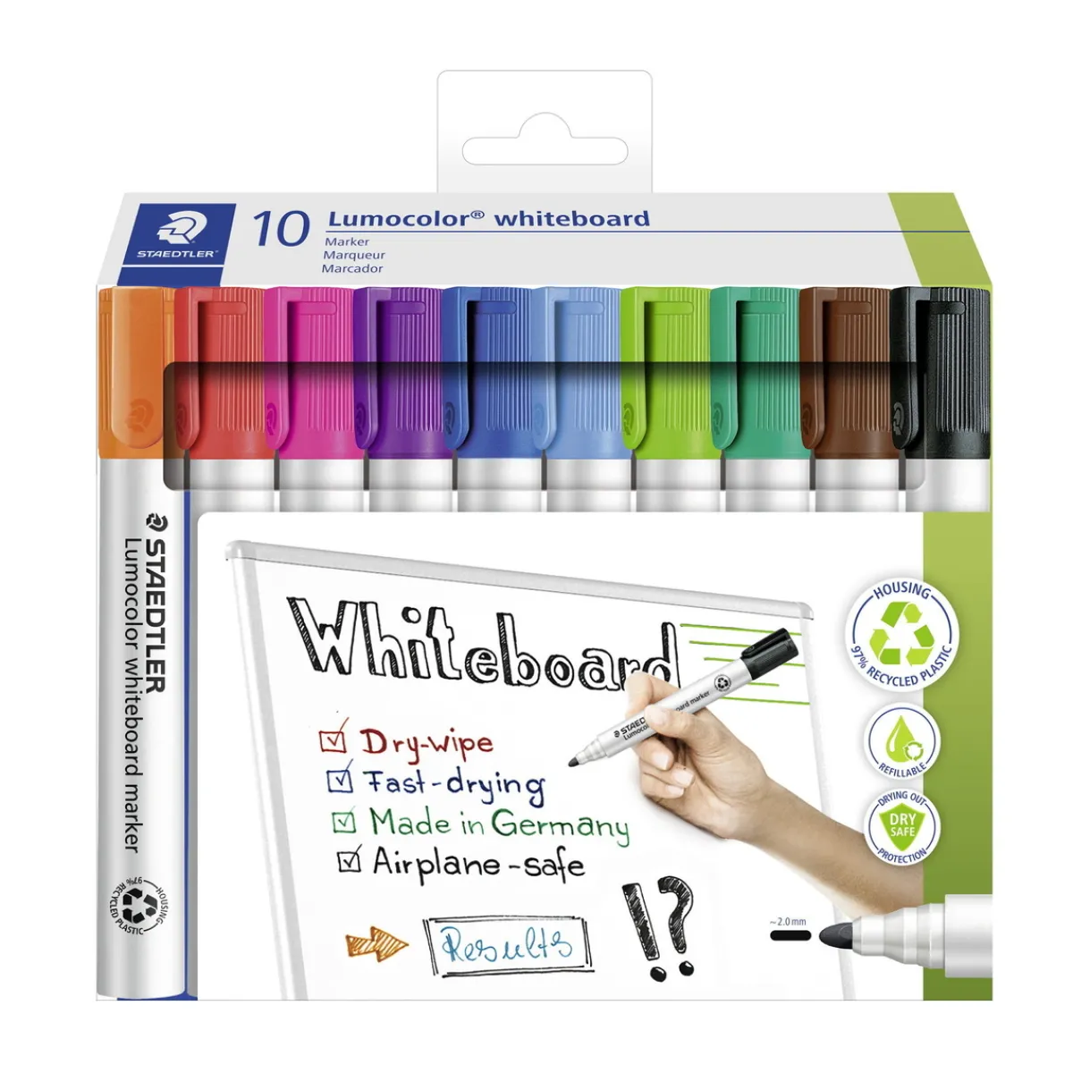 Staedtler Lumocolor Whiteboard Markers, set med 10 whiteboardpennor | Whiteboardpennor