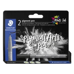 Staedtler Pigment Arts Pen Multi Ink, 2 svarta pennor med bullet nib / rundspets | Tuschpennor & Markers