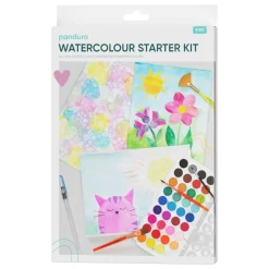 Barn Creative Colors Startkit med allt för att måla med vattenfärg! 36 färger, 4 penslar & 1 akvarellblock