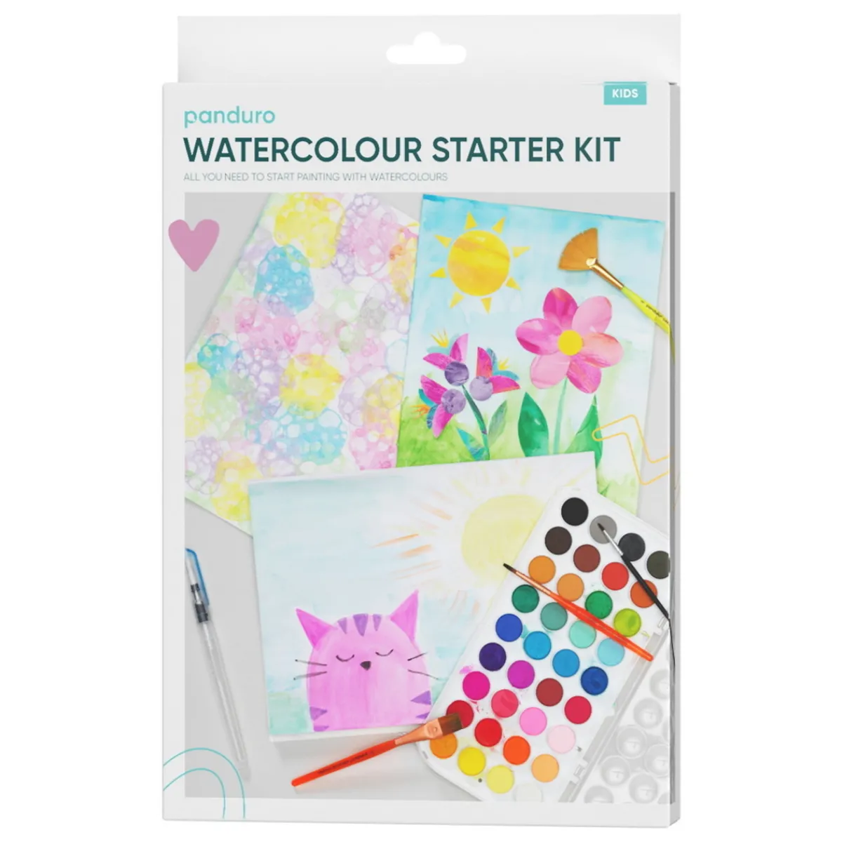 Barn Creative Colors Startkit med allt för att måla med vattenfärg! 36 färger, 4 penslar & 1 akvarellblock