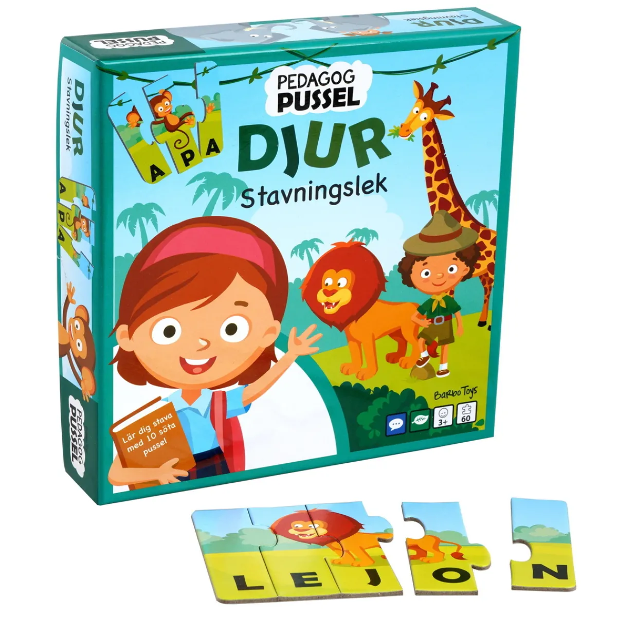 Barn Barbo Toys Stavningslek/pussel med söta djurmotiv