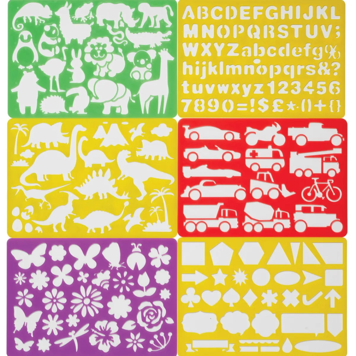Creative Colors Stenciler schabloner av plast, 21×15 cm, 6 olika fina teman för barn | Barn Tillbehör