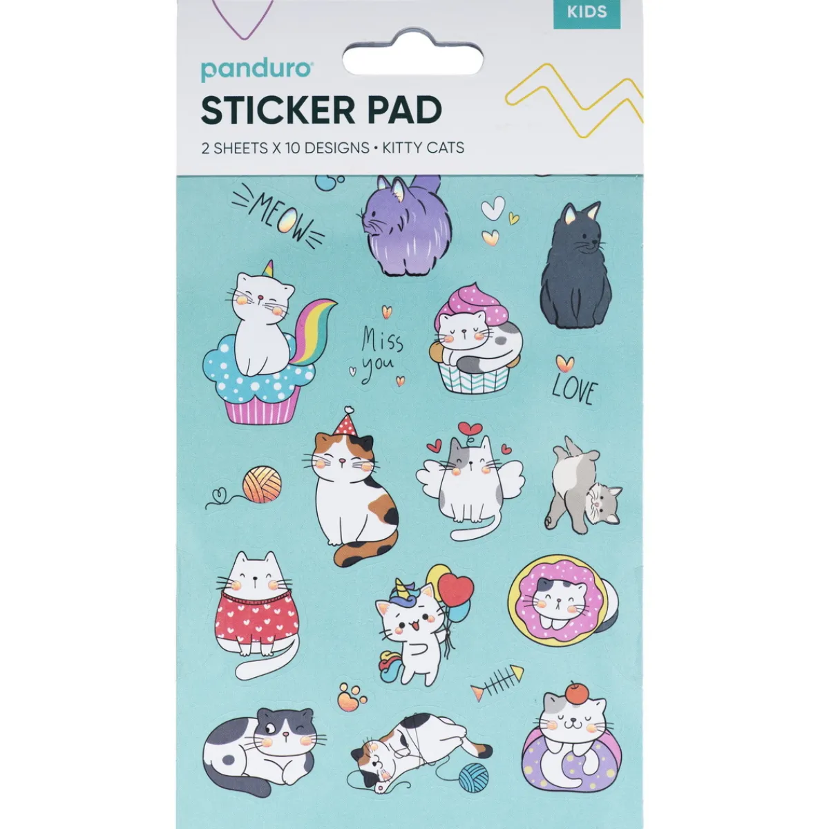 Barn Panduro Hobby Stickersblock Katter – 2×10 designer, totalt 20 ark klistermärken med söta katter & glädje! 10×18 cm