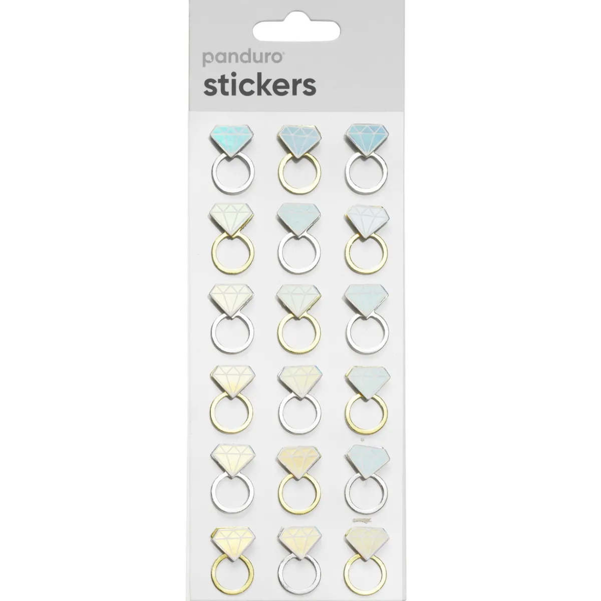 Panduro Hobby Stickers, 3D-klistermärken ringar i guld & silver med iriserande diamanter, 18 st.