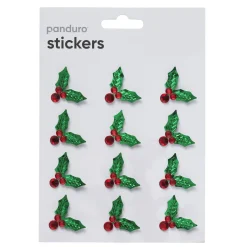 Panduro Hobby Stickers Jul, 3D-klistermärken metallic-järnek med röda pärlor, 12 st. | 3D Stickers