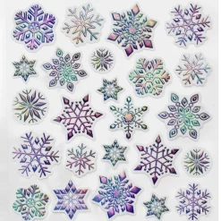 Panduro Hobby Stickers Jul, iriserande klistermärken med snöflingor på vit bakgrund, 13×12 cm ark