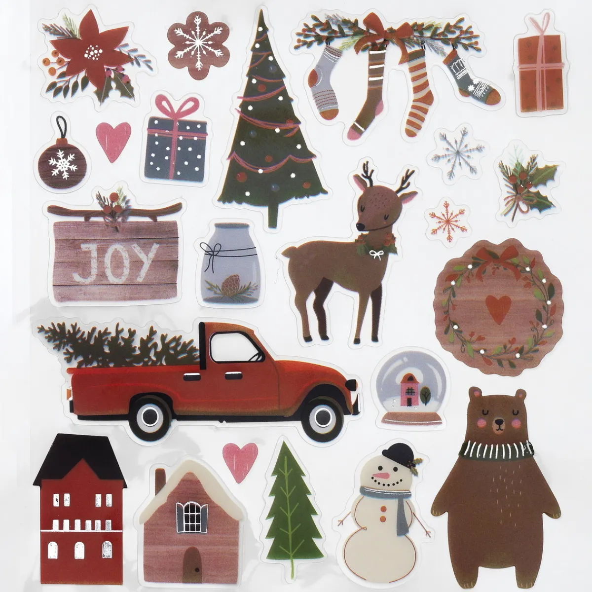 Panduro Hobby Stickers Jul, klistermärken klassiska julmotiv i rött, grönt och silver, 13×12 cm ark | Plaststickers