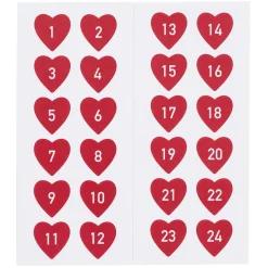 Panduro Design 24 Stickers / klistermärken 1–24 med röda hjärtan | Pappersstickers