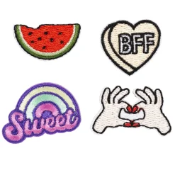 Panduro Hobby Stickers, 4 st. broderade klistermärken – Melon, BFF, regnbåge & händer