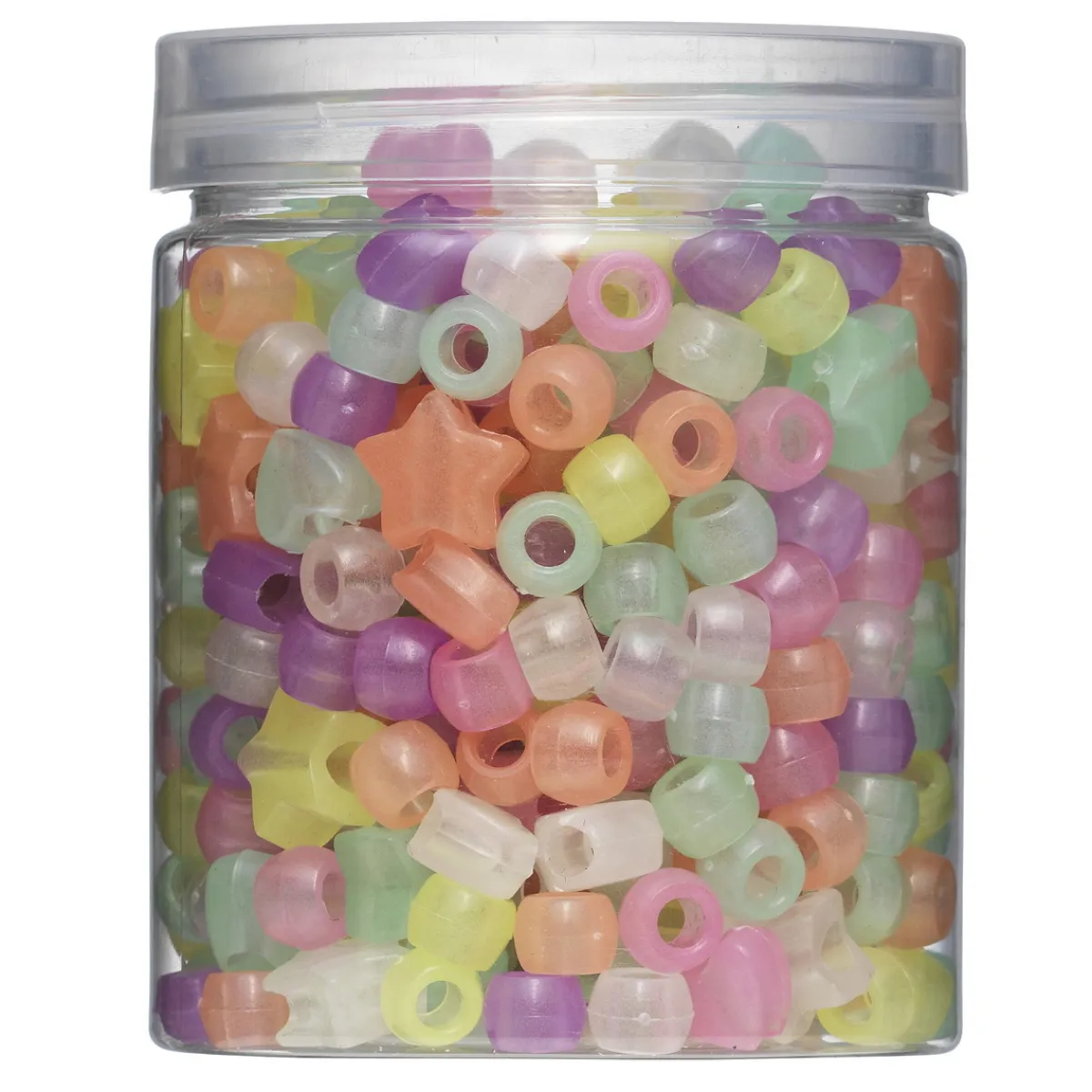 Panduro Hobby 380 stora sjävlysande pärlor / glow in the dark pony beads, hjärtan och stjärnor | Barn Pärlor