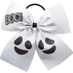 Barn Joker Stor vit halloween-rosett av räfflat ripsband med spökigt tryck, 17×16 cm