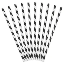 PartyDeco Sugrör av papper 10-pack, svart- och vitrandiga. Längd 19,5 cm | Barn Festartiklar
