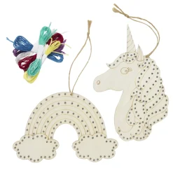 Barn Panduro Hobby Syplatta enhörning & regnbåge av trä, 6×1,2 meterbroderitråd + plastnål