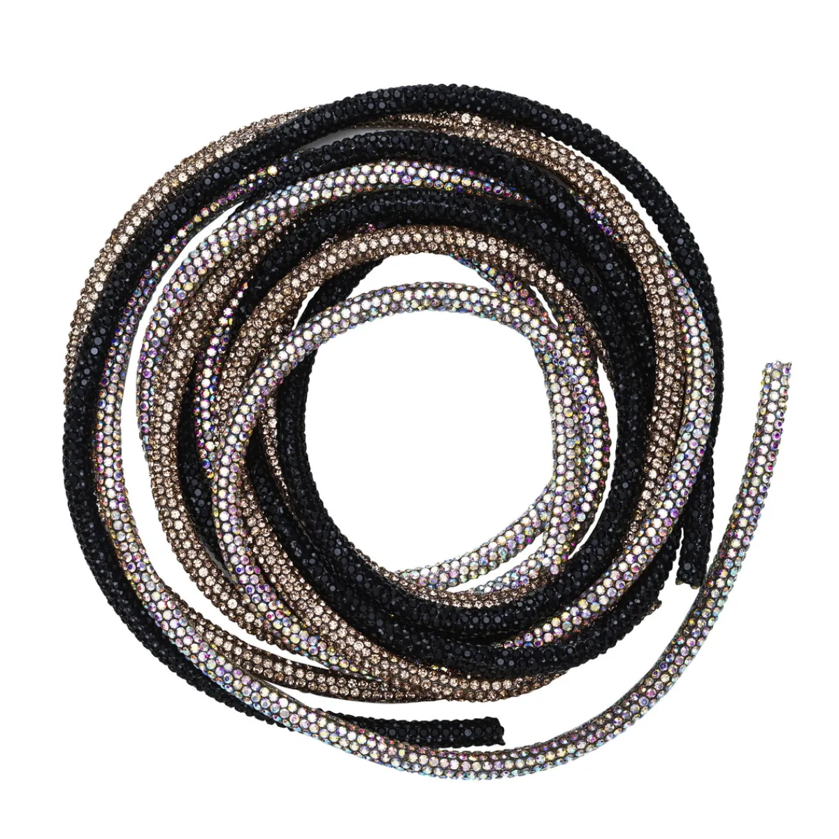 Panduro Jewellery Tjock skimrande nylonrem fylld med strass – guld, silver, svart. 3×120 cm Ø5 mm
