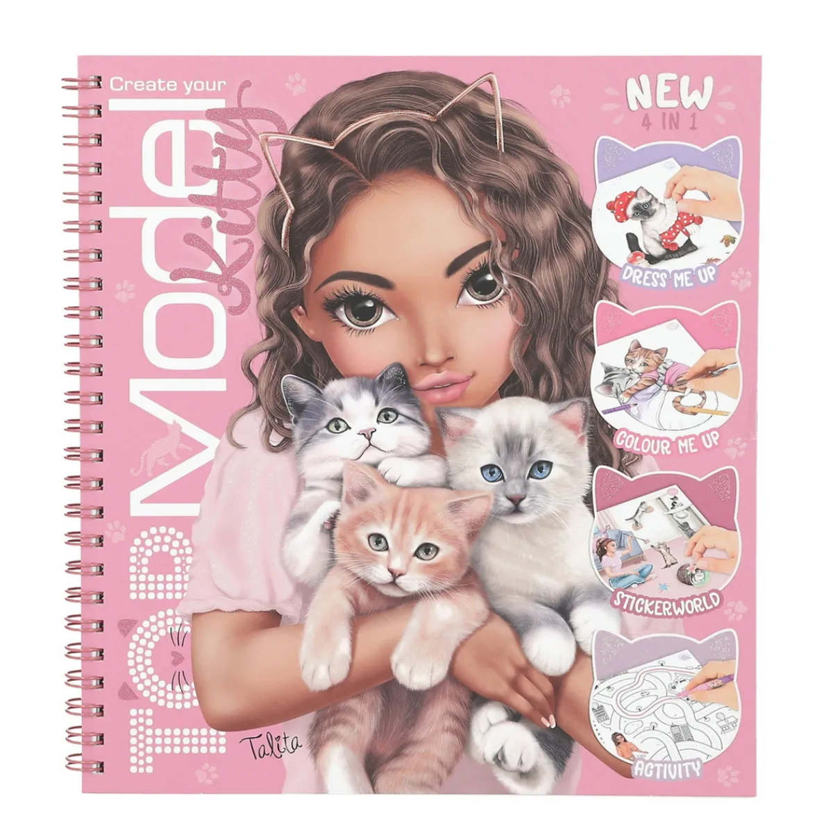 Barn TOPModel pysselbok Kitty + 5 ark med stickers, 47 sidor, 20,2×22,2 cm