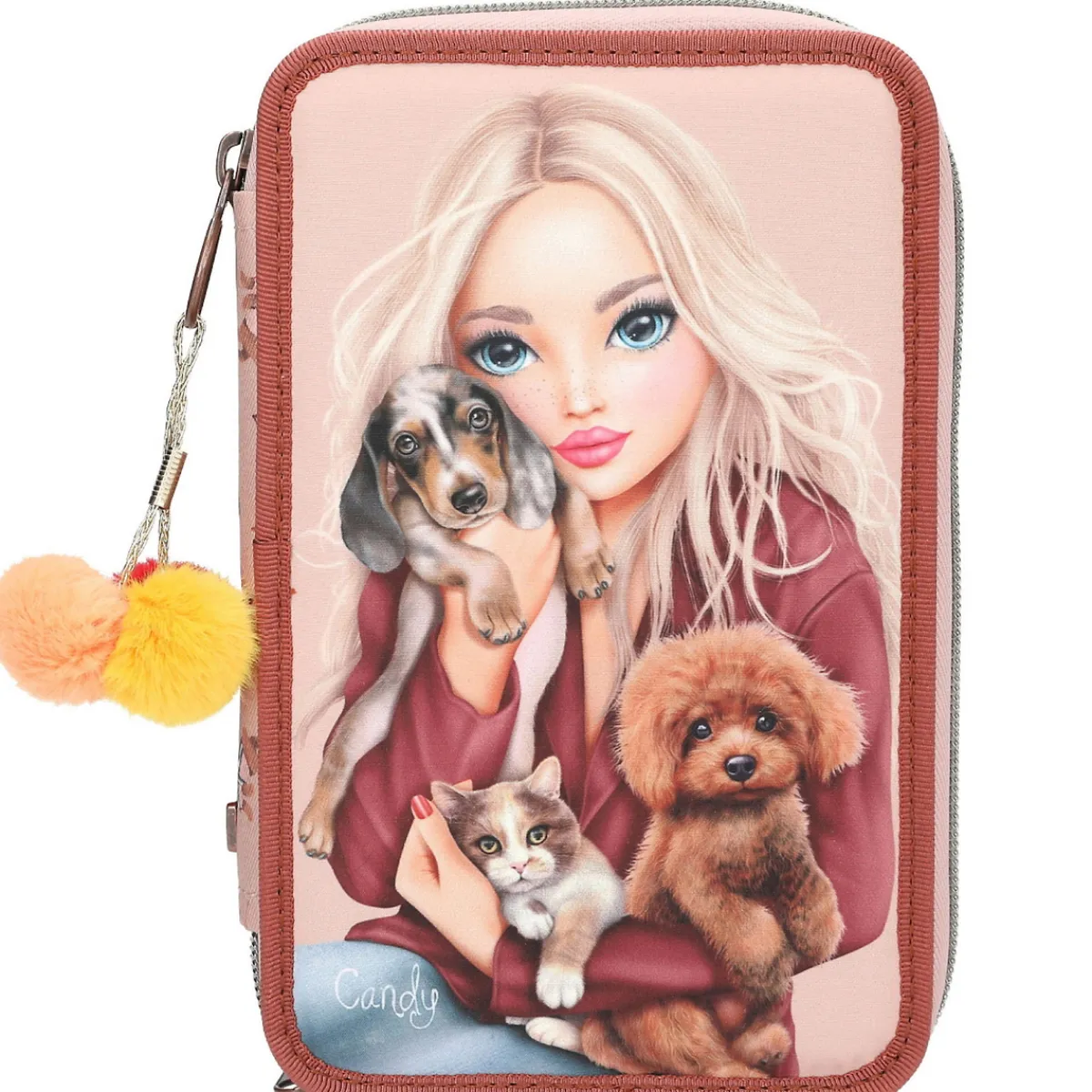 TOPModel trippelpennfodral Fur Ever Friends med massor av pennor etc. 13×20×7,5 cm | Barn Skolmaterial