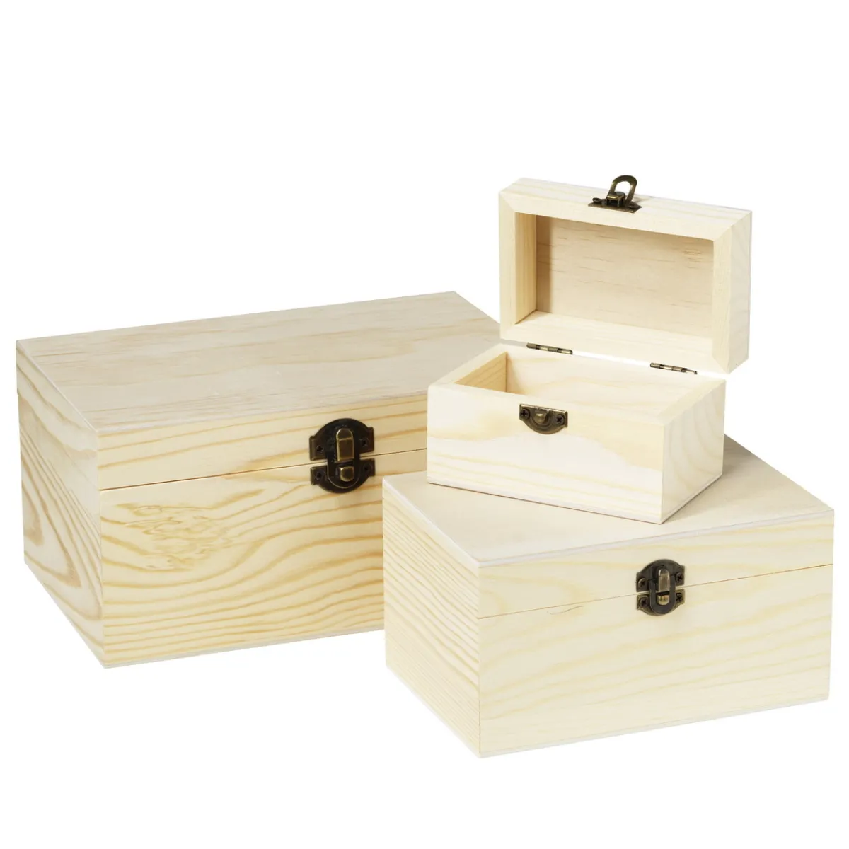 Panduro Hobby Tre träskrin i tre olika storlekar – det stora skrinet är 20×12,9×10 cm | Trälådor