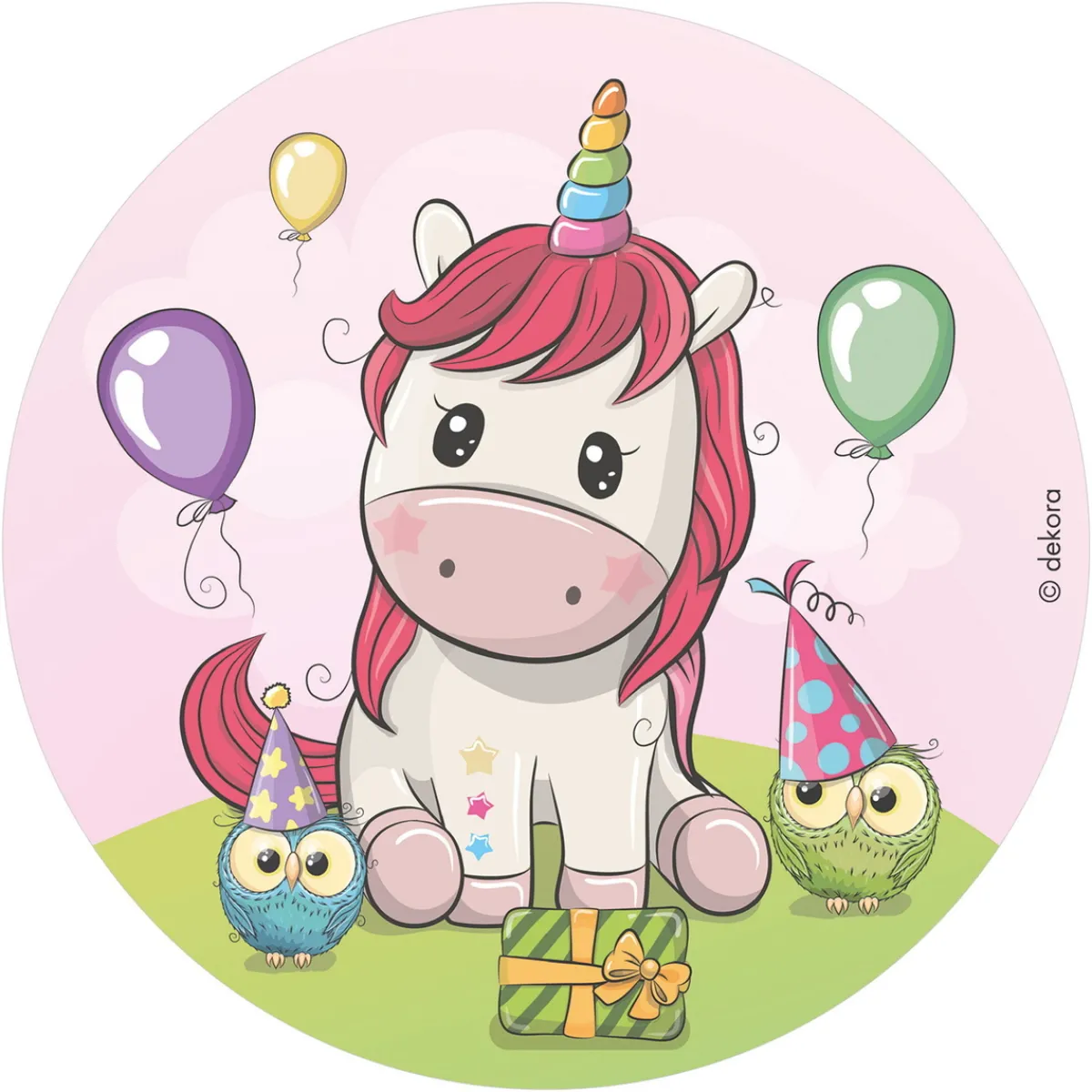 Dekora Tårtbild Ø20 cm – Unicorn / söt enhörning med kompisar! | Tårtbilder