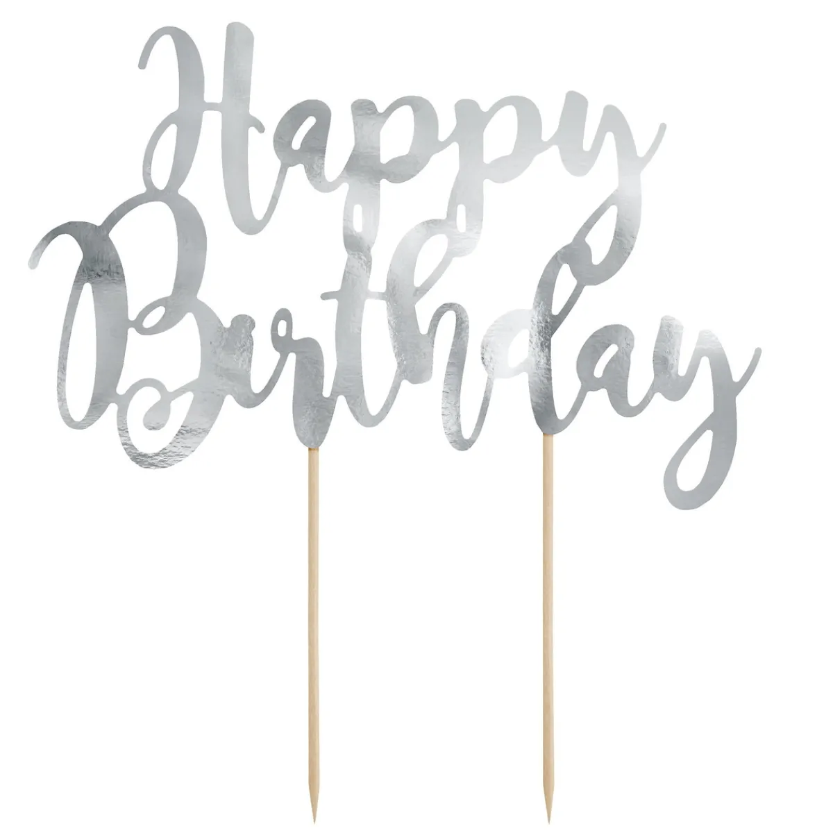 PartyDeco Tårtdekoration, cake topper, Happy Birthday i silverbokstäver 20×13 cm