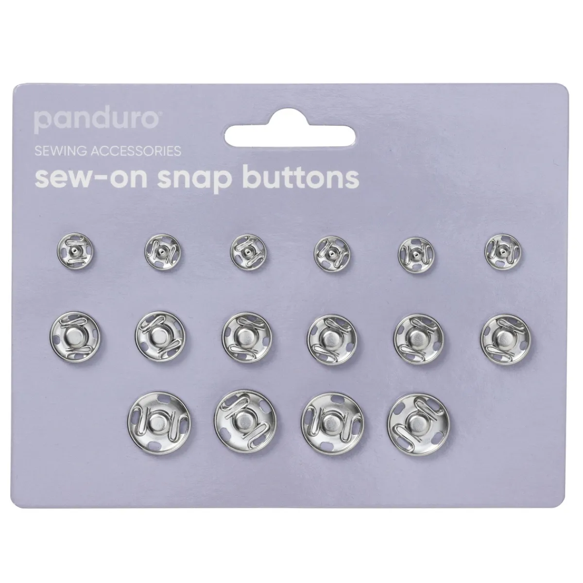 Panduro Hobby Tryckknappar av silverfärgad metall, 16-pack i 3 storlekar. Sys fast