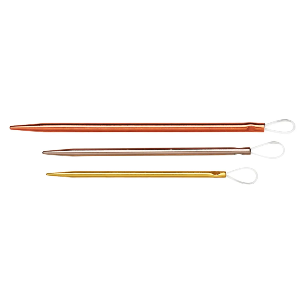 Pony yarn accessories Ullnålar av aluminium i 3 olika längder – Ø2-3 mm, metallicfärger | Garntillbehör