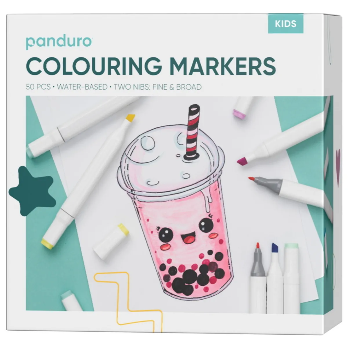 Panduro Hobby Vattenbaserade & färgglada markers med två spetsar i ett stort 50-pack! | Barn Barnpennor