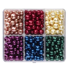 Panduro Jewellery Vaxade glaspärlor, ca 480 st. i härlig färgmix – 4 storlekar, Ø4, 6, 8 och 10 mm