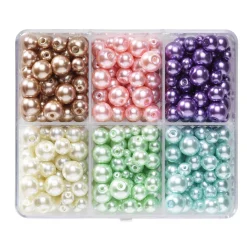 Panduro Jewellery Vaxade glaspärlor, ca 480 st. i pastellfärger – 4 storlekar, Ø4, 6, 8 och 10 mm | Glaspärlor