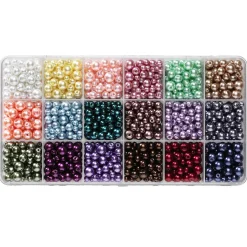 Panduro Jewellery Vaxade glaspärlor, ca 1080 st. i 18 vackert glänsande färger – 3 storlekar, Ø4, 6, och 8 mm