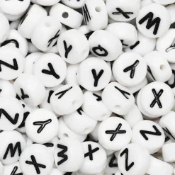 Barn Panduro Hobby 50 vita bokstavspärlor Q, W, X, Y, Z med svart tryck – Ø7 mm